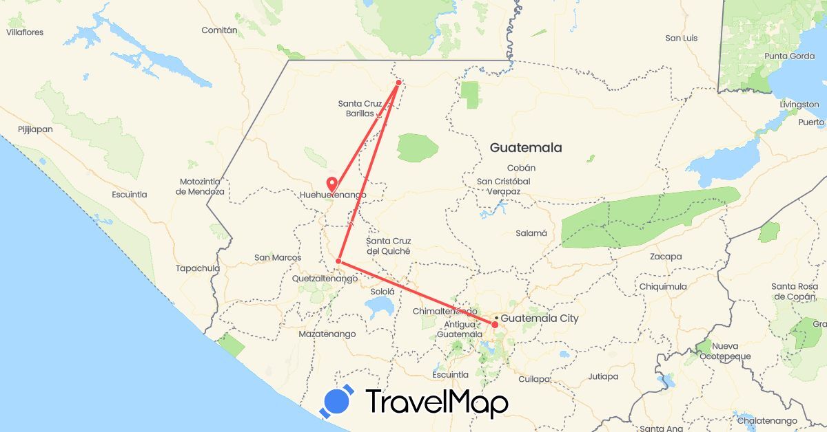 TravelMap itinerary: hiking in Guatemala (North America)